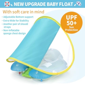 Baby Pool Float with Canopy & Sponge Support for Safety