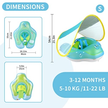 Baby Pool Float with Canopy & Sponge Support for Safety