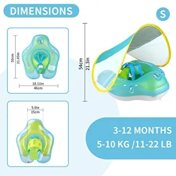Baby Pool Float with Canopy & Sponge Support for Safety