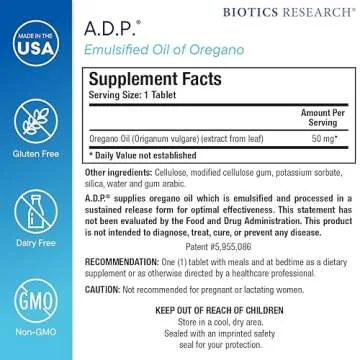 Biotics Research A.D.P. Oil of Oregano - 50mg Sustained Release Capsules for Gut Health
