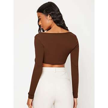 SOLY HUX Long Sleeve Crop Tops for Women Sexy Scoop Neck Rib Knitted Workout Basic Tees Slim Fitted ...