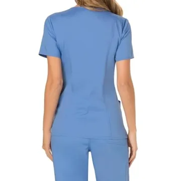 Cherokee Mock Wrap Scrub Top for Women with 3 Pockets