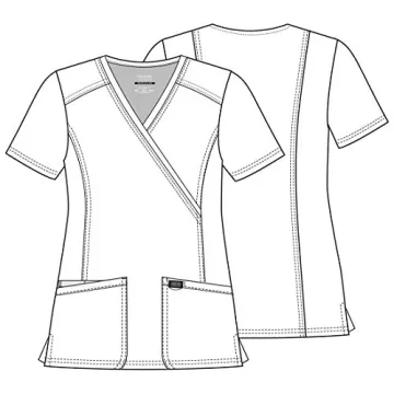 Cherokee Mock Wrap Scrub Top for Women with 3 Pockets