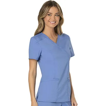 Cherokee Mock Wrap Scrub Top for Women with 3 Pockets