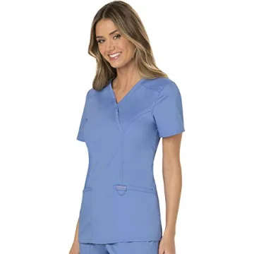 Cherokee Mock Wrap Scrub Top for Women with 3 Pockets