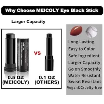 MEICOLY Eye Black Stick for Sports,Easy to Color Athletes Black Eyeblack Stick,Sporting Face Paint for Baseball Softball Football Lacrosse,Smooth Easy to Apply Halloween Face Body Paint Stick,0.5Oz