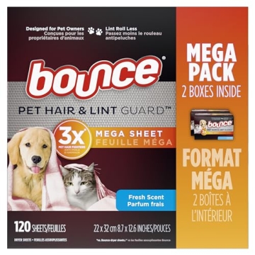 Bounce Pet Hair and Lint Guard Dryer Sheets for Laundry