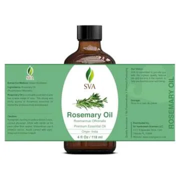 SVA Rosemary Essential Oil – 4 Fl Oz – 100% Natural Rosemary Oil for Hair, Face, Skin Care, Diffuser, Aromatherapy, Scalp, Body Massage, Soap and Candle Making – with Dropper