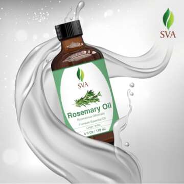 SVA Rosemary Essential Oil – 4 Fl Oz – 100% Natural Rosemary Oil for Hair, Face, Skin Care, Diffuser, Aromatherapy, Scalp, Body Massage, Soap and Candle Making – with Dropper