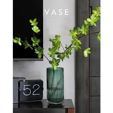 DECORPIA 8 Inch Thickened Green Ribbed Glass Vase