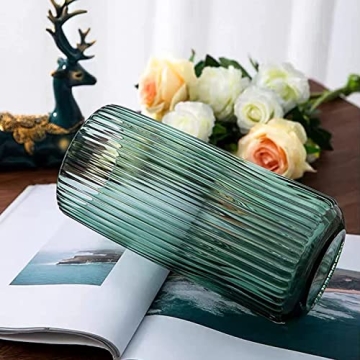 DECORPIA 8 Inch Thickened Green Ribbed Glass Vase