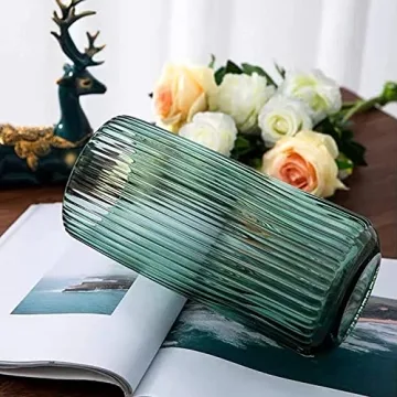 DECORPIA 8 Inch Thickened Green Ribbed Glass Vase