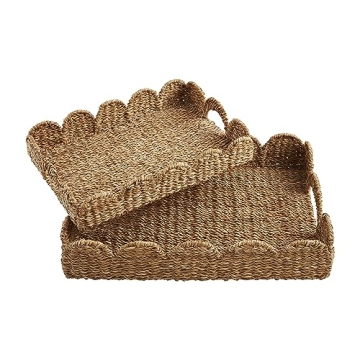 Mud Pie Nested Scallop Woven Trays Set - Elegant Home Decor