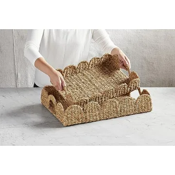 Mud Pie Nested Scallop Woven Trays Set - Elegant Home Decor