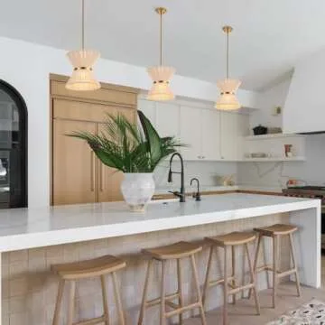 ELYCCUPA Hand Woven Boho Pendant Light Coastal Mini Modern Chandelier Adjustable Transitional Minimalist Pendant Lighting Fixtures for Kitchen Island Dining Room, White, Dia 12.2”, UL Listed