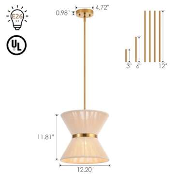 ELYCCUPA Hand Woven Boho Pendant Light Coastal Mini Modern Chandelier Adjustable Transitional Minimalist Pendant Lighting Fixtures for Kitchen Island Dining Room, White, Dia 12.2”, UL Listed