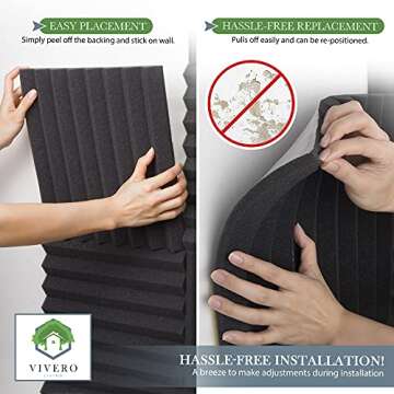 24 Pack Acoustic Foam Panels 1”x 12”x 12” Inches–Black Sound Proof Wall Panels are Easy to Install, Self-Adhesive, and Fire-Resistant High-Density Sound-Absorbing Panels for Studio and Home