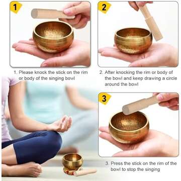 Tibetan Singing Bowl Set for Yoga Meditation Stress Relief