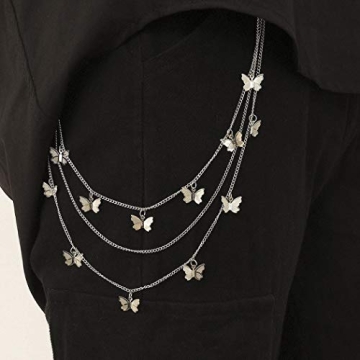 Zehory Layered Butterfly Pants Chain - Silver Punk Style