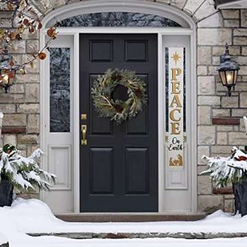 Glitzhome 60"H Christmas Blessing "Peace on Earth", Wooden Christmas Decorative Display Plaques for Porch Decorations, Xmas Hanging or Leaning Against Wall Sign for Front Door, Nativity Family Pattern