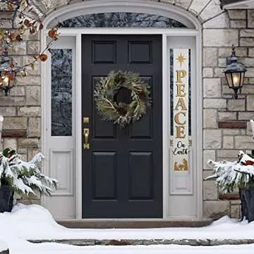 Glitzhome 60"H Christmas Blessing "Peace on Earth", Wooden Christmas Decorative Display Plaques for Porch Decorations, Xmas Hanging or Leaning Against Wall Sign for Front Door, Nativity Family Pattern