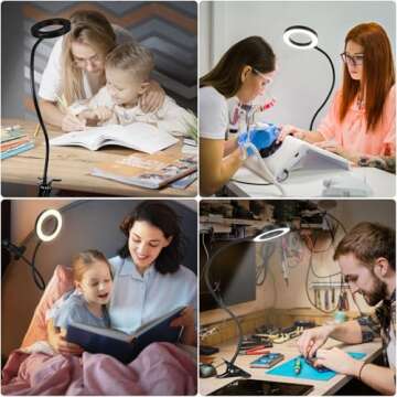 iVict Desk Lamp Clip on Light, 48 LEDs USB Clip Book Light with 3 Color Modes 10 Dimmable Brightness...