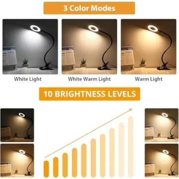 iVict Desk Lamp Clip on Light, 48 LEDs USB Clip Book Light with 3 Color Modes 10 Dimmable Brightness, Eye Protection Desk Light, 360° Flexible Gooseneck for Desk Headboard Reading