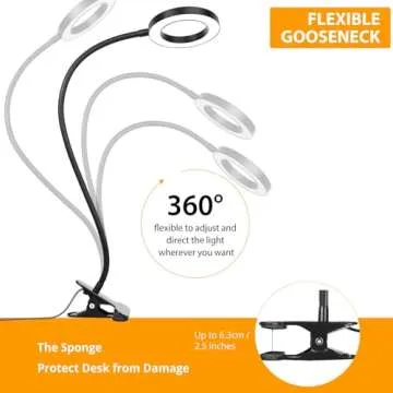 iVict Desk Lamp Clip on Light, 48 LEDs USB Clip Book Light with 3 Color Modes 10 Dimmable Brightness, Eye Protection Desk Light, 360° Flexible Gooseneck for Desk Headboard Reading