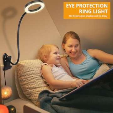 iVict Desk Lamp Clip on Light, 48 LEDs USB Clip Book Light with 3 Color Modes 10 Dimmable Brightness, Eye Protection Desk Light, 360° Flexible Gooseneck for Desk Headboard Reading