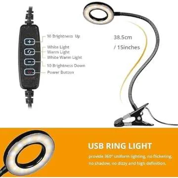 iVict Desk Lamp Clip on Light, 48 LEDs USB Clip Book Light with 3 Color Modes 10 Dimmable Brightness, Eye Protection Desk Light, 360° Flexible Gooseneck for Desk Headboard Reading