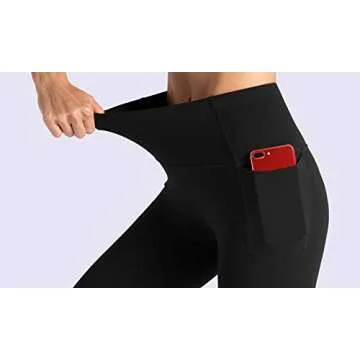 THE GYM PEOPLE Tummy Control Workout Leggings with Pockets High Waist Athletic Yoga Pants for Women Running, Fitness (Black-1, Small)