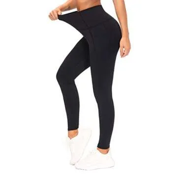 THE GYM PEOPLE Tummy Control Workout Leggings with Pockets High Waist Athletic Yoga Pants for Women Running, Fitness (Black-1, Small)