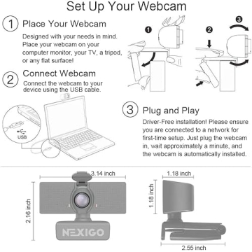 NexiGo N60 1080P Webcam with Microphone and Zoom Feature