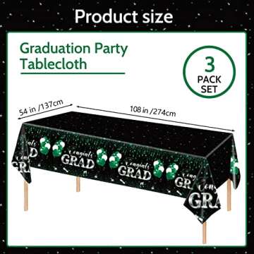 ibohr 3 Pack Graduation Tablecloths, Large Size Waterproof Plastic Rectangle Disposable Tablecover for Graduation Party Decorations 2023, Graduation Party Supplies, 54"x108" (Green)