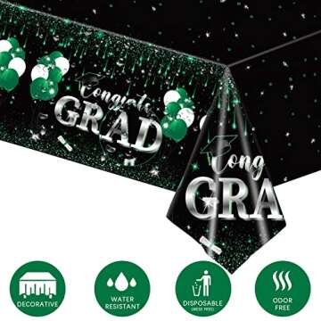 ibohr 3 Pack Graduation Tablecloths, Large Size Waterproof Plastic Rectangle Disposable Tablecover for Graduation Party Decorations 2023, Graduation Party Supplies, 54"x108" (Green)