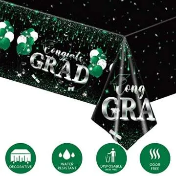 ibohr 3 Pack Graduation Tablecloths, Large Size Waterproof Plastic Rectangle Disposable Tablecover for Graduation Party Decorations 2023, Graduation Party Supplies, 54"x108" (Green)
