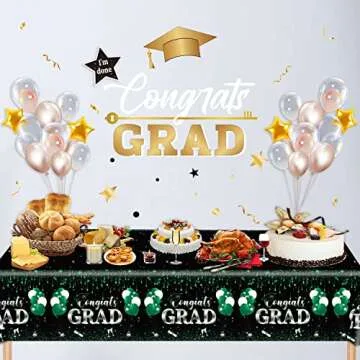 ibohr 3 Pack Graduation Tablecloths, Large Size Waterproof Plastic Rectangle Disposable Tablecover for Graduation Party Decorations 2023, Graduation Party Supplies, 54"x108" (Green)