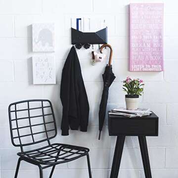 WALLNITURE Envelope Mail Holder Entryway Coat Key Rack with 6 Hooks Steel Black 13 Inch