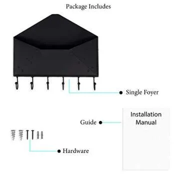 WALLNITURE Envelope Mail Holder Entryway Coat Key Rack with 6 Hooks Steel Black 13 Inch