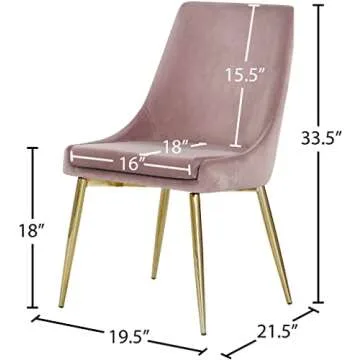 Meridian Furniture Karina Collection Modern | Contemporary Velvet Upholstered Dining Chair with Sturdy Metal Legs, Set of 2, 19.5" W x 21.5" D x 33.5" H, Pink