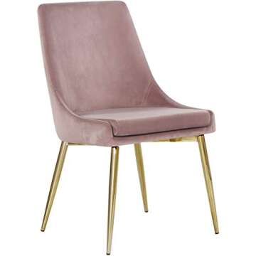 Meridian Furniture Karina Collection Modern | Contemporary Velvet Upholstered Dining Chair with Sturdy Metal Legs, Set of 2, 19.5" W x 21.5" D x 33.5" H, Pink