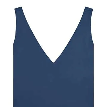 REORIA Women's Summer Sexy Plunge Deep V Neck Sleeveless Double Lined One Piece Tank Tops Thong Bodysuits Leotards for Going Out Deep Blue Small