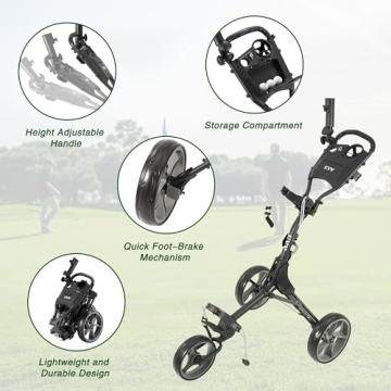 KVV 3 Wheel Golf Push Cart Lightweight and Collapsible