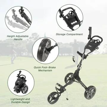 KVV 3 Wheel Golf Push Cart Lightweight and Collapsible