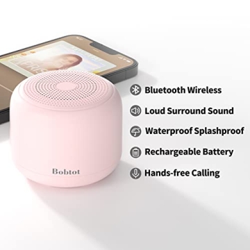 Bobtot Pink Portable Bluetooth Speaker Waterproof 20H Playtime