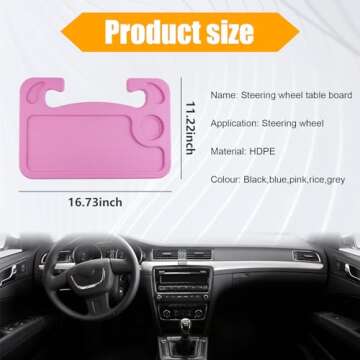 Dickno Car Steering Wheel Desk, Multipurpose Auto Steering Wheel Tray with Drink Holder, Steering Wh...