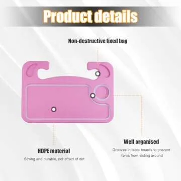 Dickno Car Steering Wheel Desk, Multipurpose Auto Steering Wheel Tray with Drink Holder, Steering Wheel Food Tray for Eating, Universal Vehicle Travel Accessories for Constant Travelers (Pink)