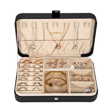LANDICI Small Jewelry Box for Women Girls, PU Leather Travel Jewelry Case, Portable Jewelry Organize...