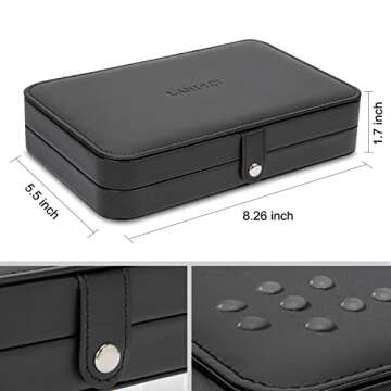 LANDICI Small Jewelry Box for Women Girls, PU Leather Travel Jewelry Case, Portable Jewelry Organizer Storage Holder Display for Ring Earrings Necklace Bracelet Bangle Men Kids Gift, Black