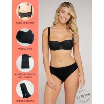 Roseme Womens Balconette Bra with Padded Straps, Black